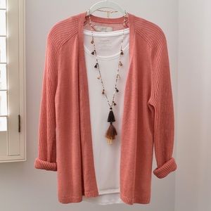 Loft Rose Color Open Cardigan Long Sleeve Sweater.